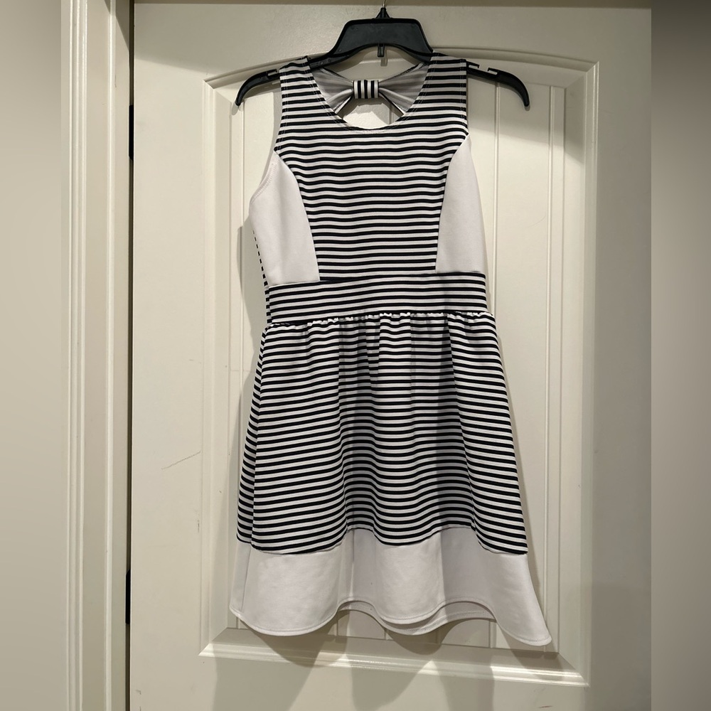 Pink Crush Formal Textured Dress. Blue and White striped dress